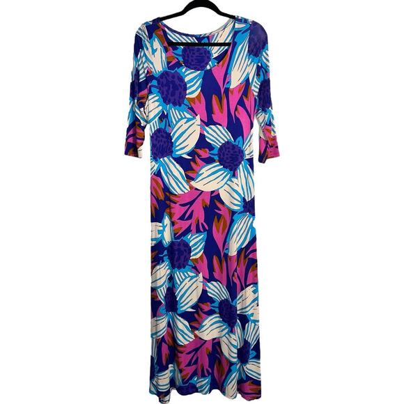 Soft Surroundings Floral Maxi Dress Petite Small Blue Pink Tropical Print - Picture 2 of 10